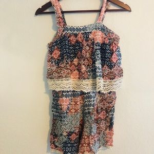 Justice Girls Printed Romper with Macrame Lace